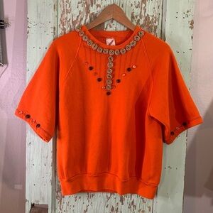 Women’s vintage Jerzees orange sweatshirt with beaded embroidery